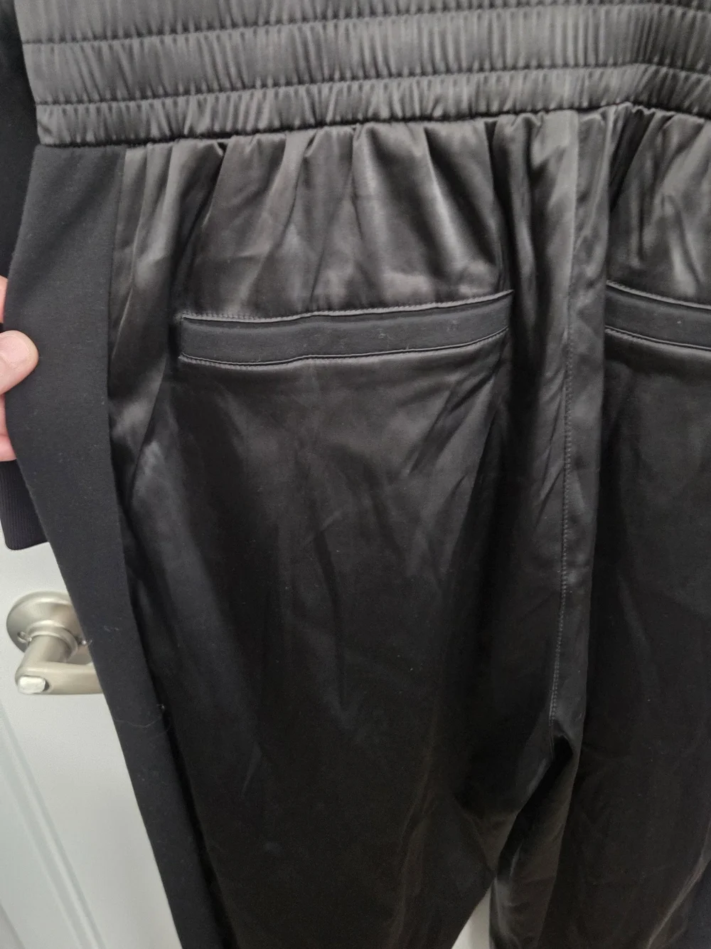AKIRA Black Zip-Front Satin-Trim Jumpsuit
